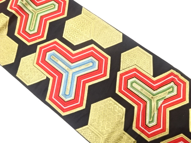 アンティーク　毘沙門亀甲模様織り出し袋帯（材料）